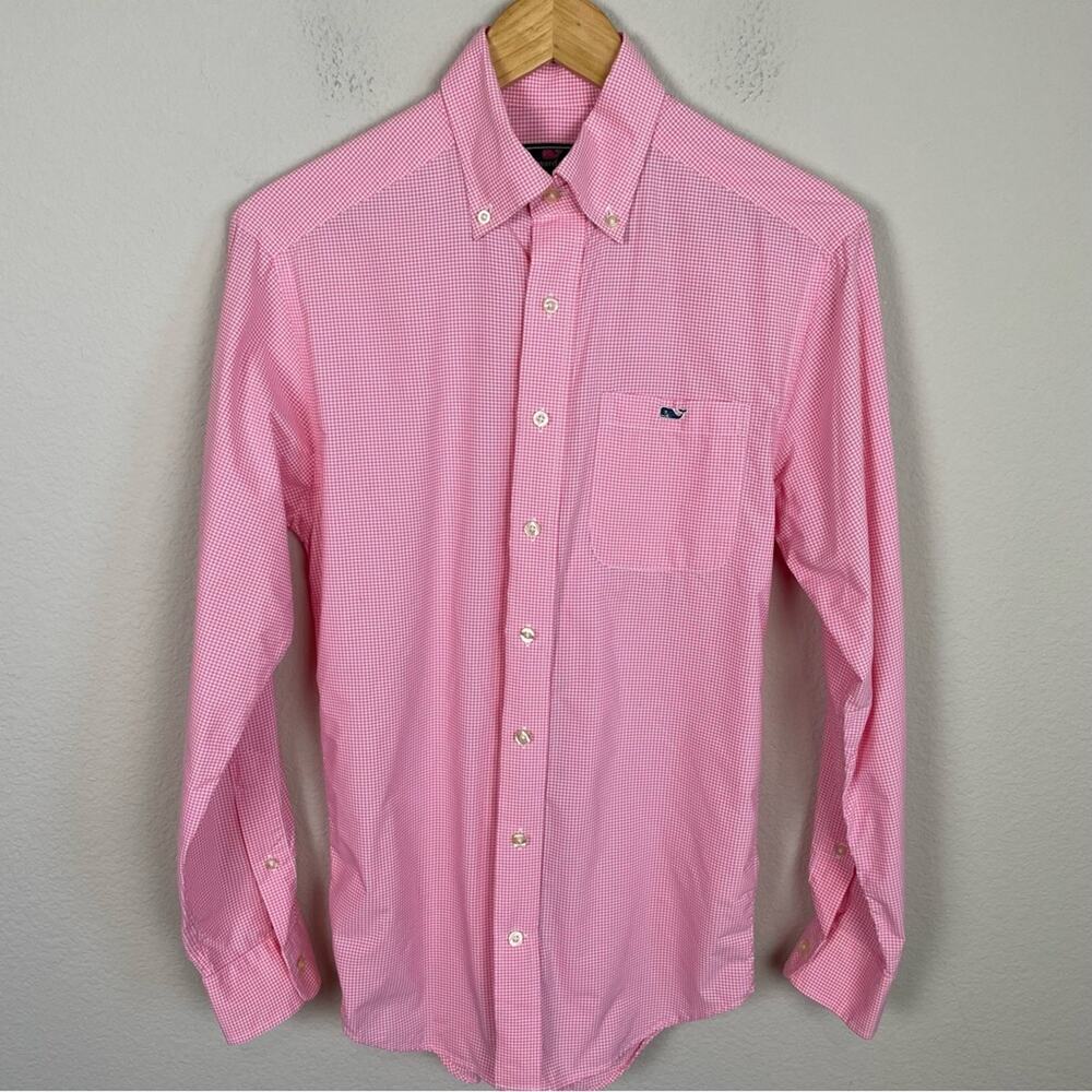 Vineyard Vines Pink Micro Gingham Classic Fit Tucker Shirt Mens XS - Picture 2 of 7